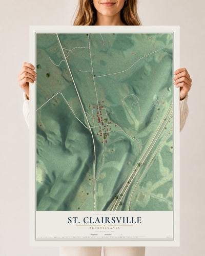 Map of St. Clairsville, Pennsylvania, 24 x 36 inch unframed archival matte print
