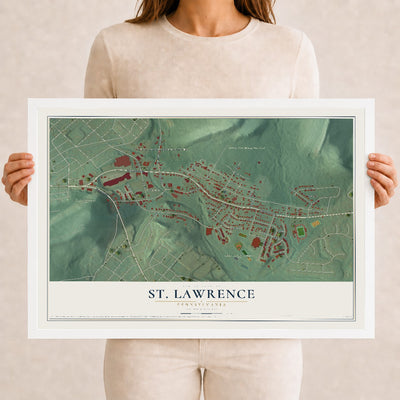 Map of St. Lawrence, Pennsylvania, 12 x 18 inch print in a white wood frame