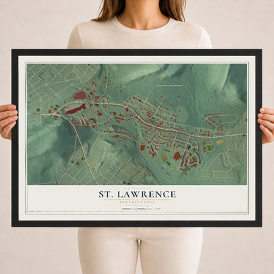 Map of St. Lawrence, Pennsylvania, 18 x 24 inch print in a black wood frame