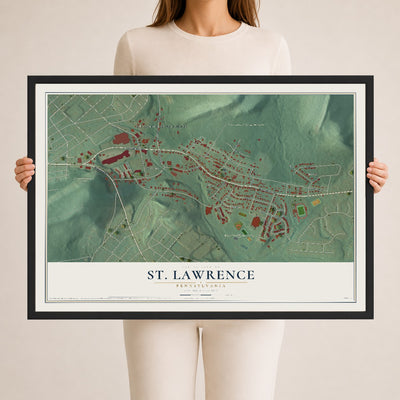 Map of St. Lawrence, Pennsylvania, 24 x 36 inch print in a black wood frame