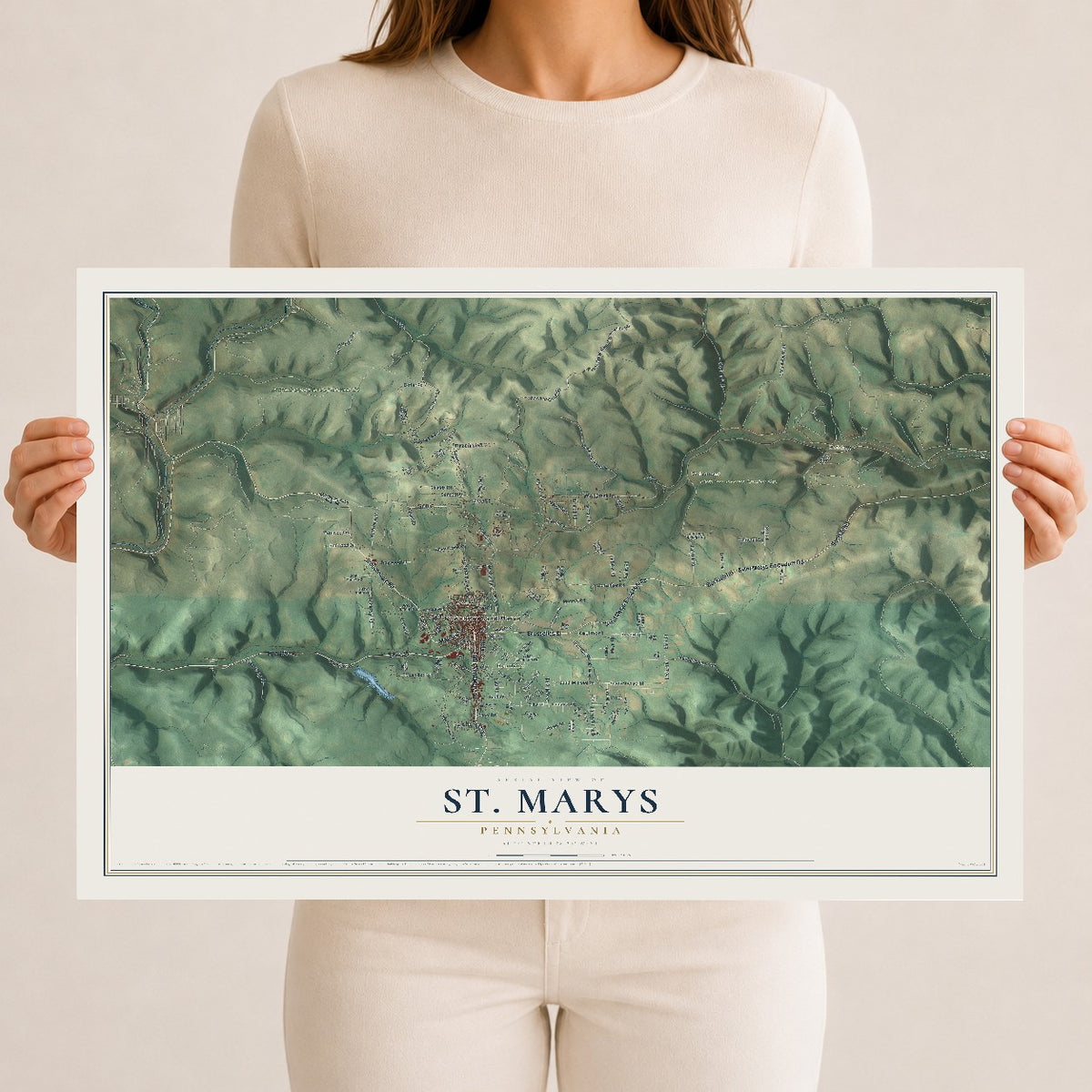Map of St. Marys, Pennsylvania, 12 x 18 inch unframed archival matte print