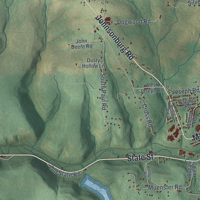 Second close-up of the map of St. Marys, Pennsylvania print showing more streets and buildings
