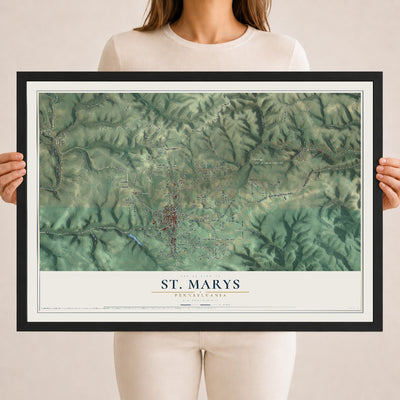 Map of St. Marys, Pennsylvania, 18 x 24 inch print in a black wood frame