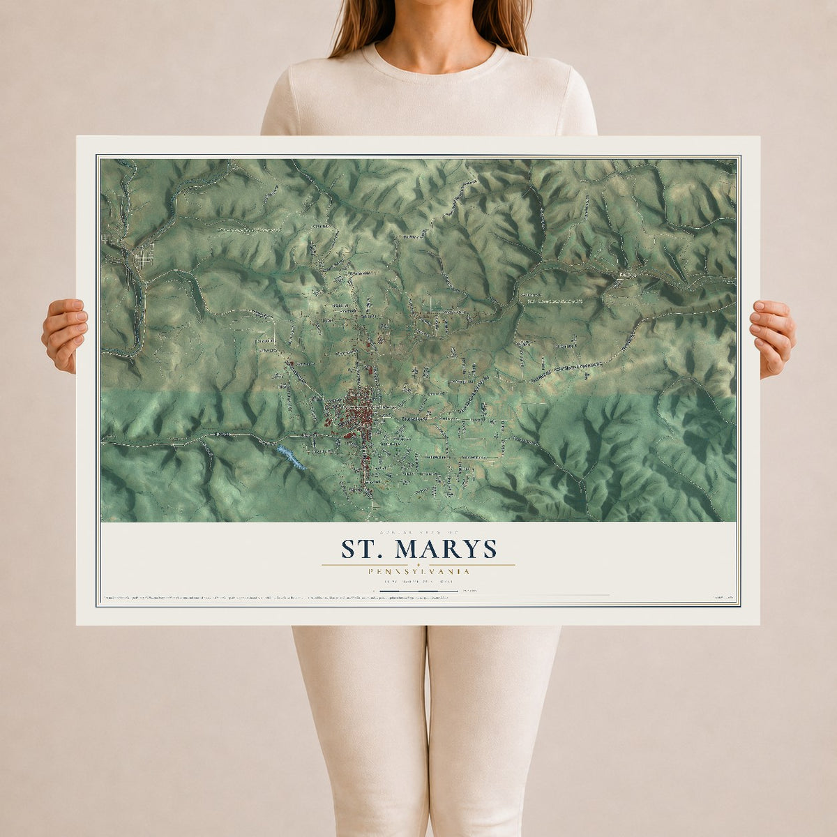 Map of St. Marys, Pennsylvania, 24 x 36 inch unframed archival matte print