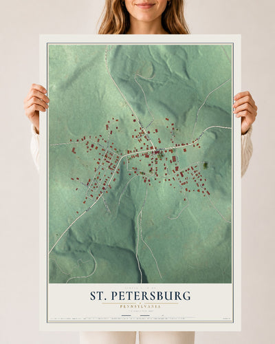 Map of St. Petersburg, Pennsylvania, 24 x 36 inch unframed archival matte print