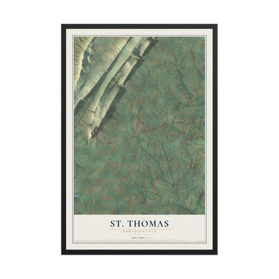 Map of St. Thomas, Pennsylvania, 12 x 18 inch print in a black wood frame