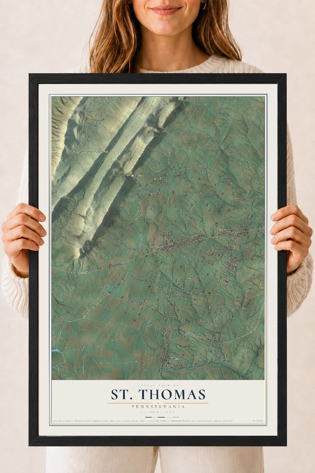 Map of St. Thomas, Pennsylvania, 18 x 24 inch print in a black wood frame