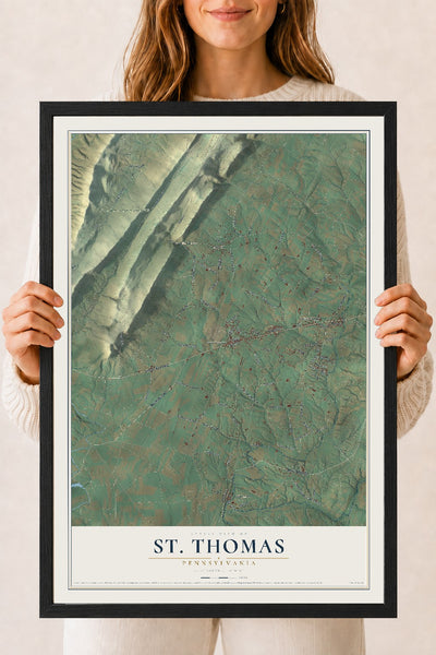 Map of St. Thomas, Pennsylvania, 18 x 24 inch print in a black wood frame