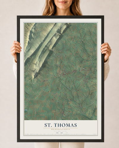 Map of St. Thomas, Pennsylvania, 24 x 36 inch print in a black wood frame