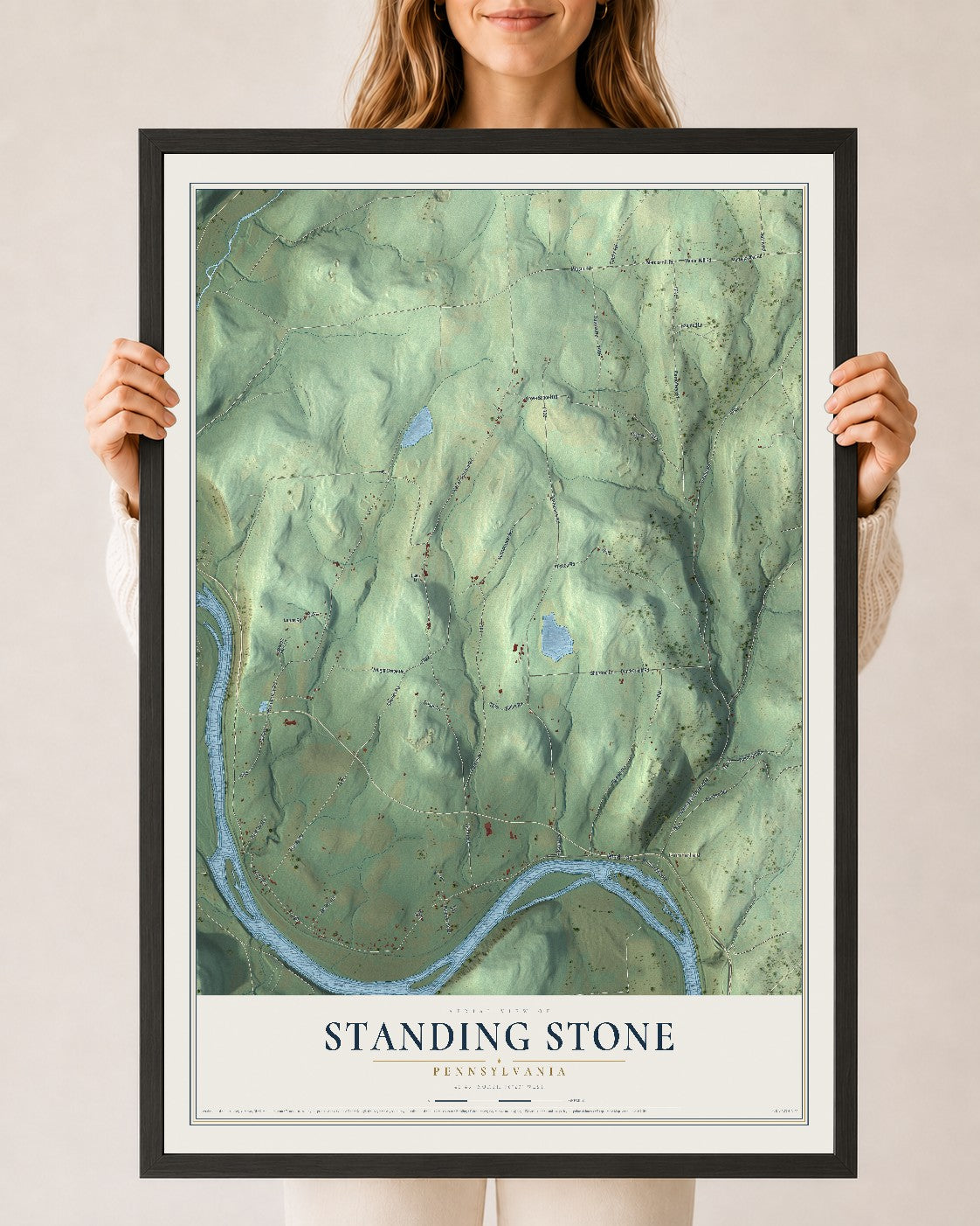 Map of Standing Stone, Pennsylvania, 24 x 36 inch print in a black wood frame