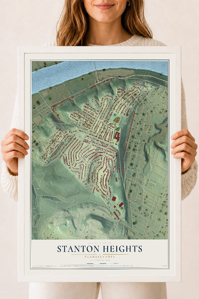 Map of Stanton Heights, Pennsylvania, 18 x 24 inch print in a white wood frame