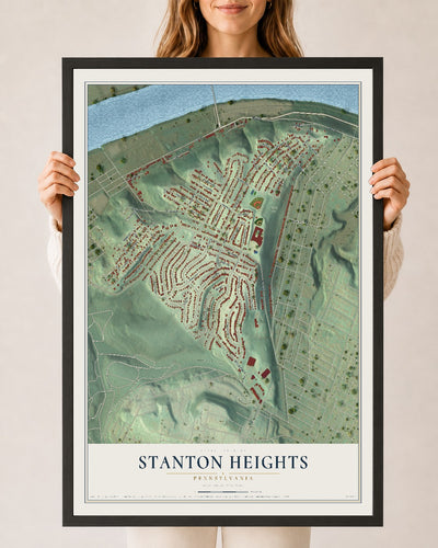 Map of Stanton Heights, Pennsylvania, 24 x 36 inch print in a black wood frame
