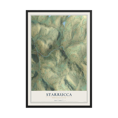 Map of Starrucca, Pennsylvania, 12 x 18 inch print in a black wood frame