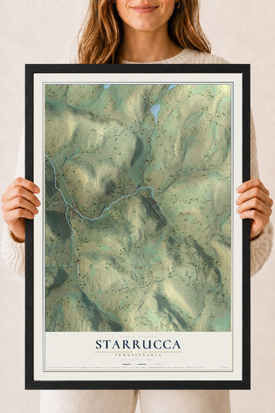Map of Starrucca, Pennsylvania, 18 x 24 inch print in a black wood frame