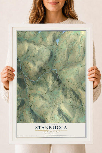 Map of Starrucca, Pennsylvania, 18 x 24 inch print in a white wood frame