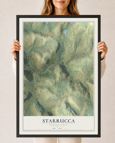 Map of Starrucca, Pennsylvania, 24 x 36 inch print in a black wood frame