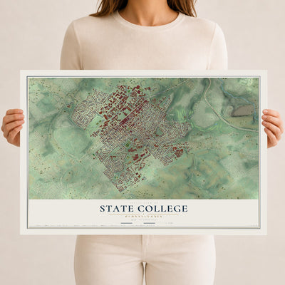 Map of State College, Pennsylvania, 12 x 18 inch unframed archival matte print