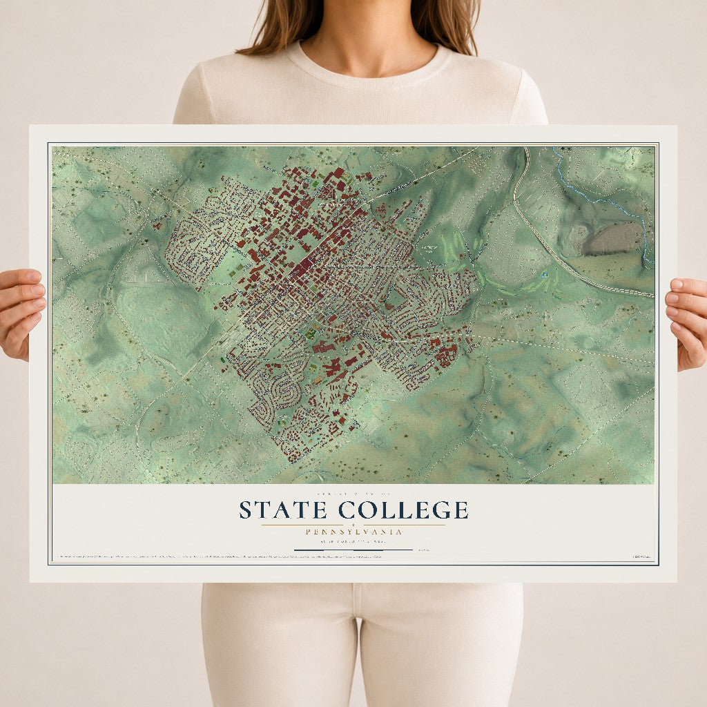 Map of State College, Pennsylvania, 18 x 24 inch unframed archival matte print