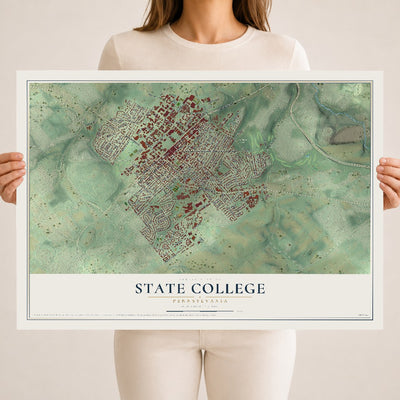 Map of State College, Pennsylvania, 18 x 24 inch unframed archival matte print