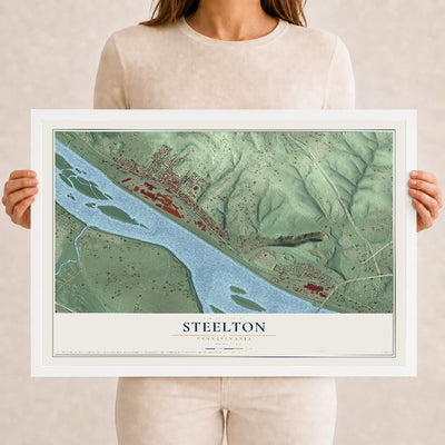 Map of Steelton, Pennsylvania, 12 x 18 inch print in a white wood frame