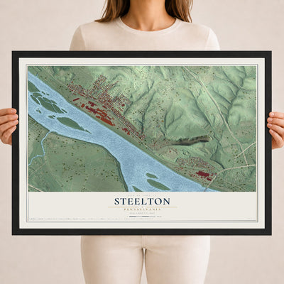 Map of Steelton, Pennsylvania, 18 x 24 inch print in a black wood frame