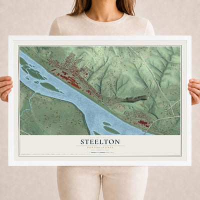 Map of Steelton, Pennsylvania, 18 x 24 inch print in a white wood frame