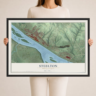 Map of Steelton, Pennsylvania, 24 x 36 inch print in a black wood frame