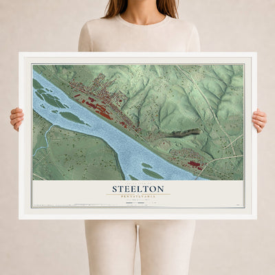 Map of Steelton, Pennsylvania, 24 x 36 inch print in a white wood frame