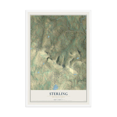 Map of Sterling, Pennsylvania, 12 x 18 inch print in a white wood frame