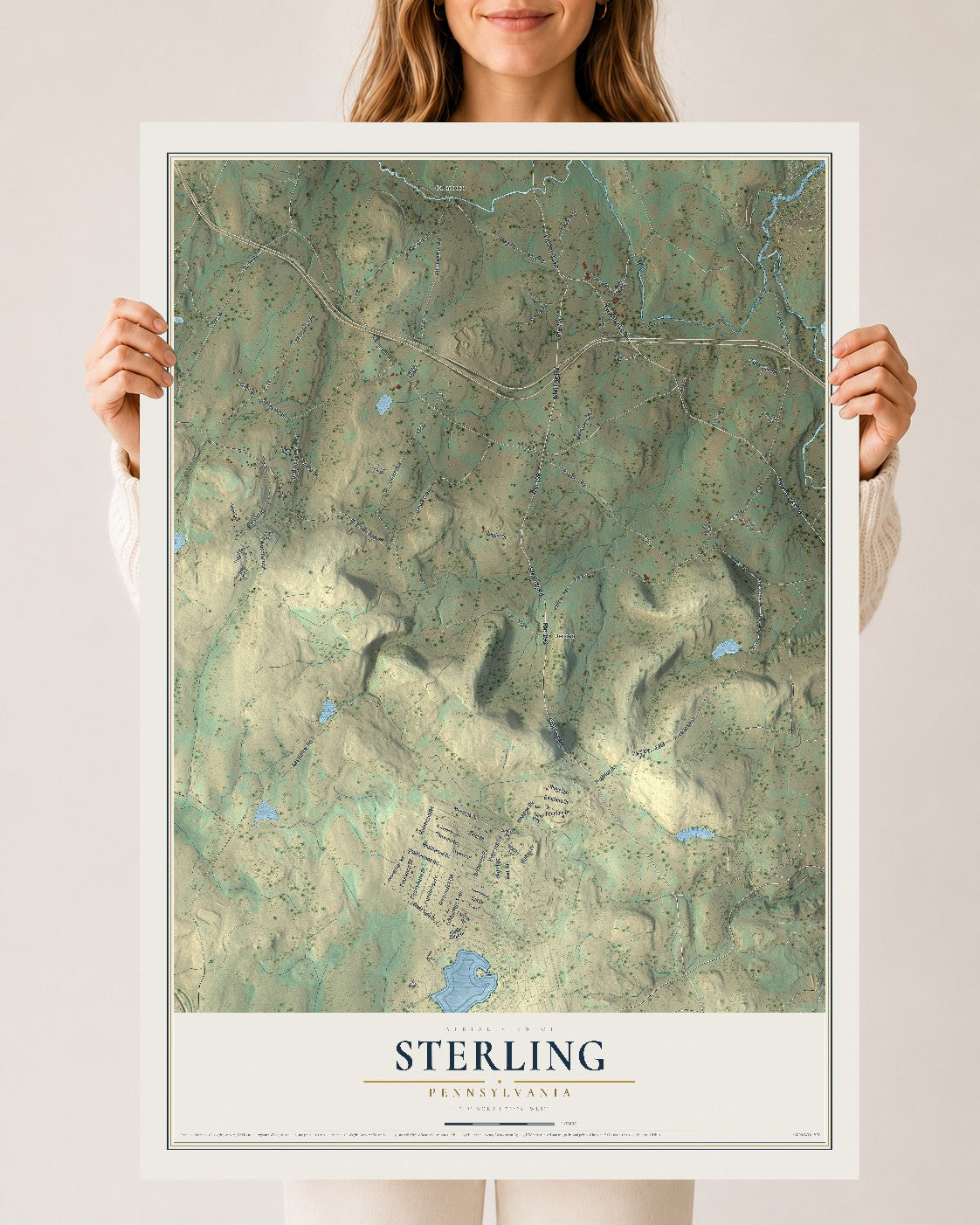 Map of Sterling, Pennsylvania, 24 x 36 inch unframed archival matte print