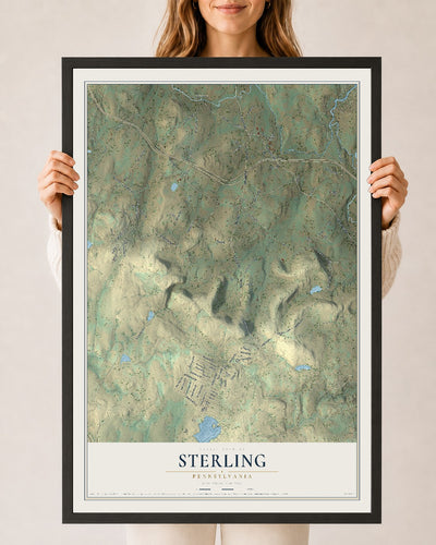 Map of Sterling, Pennsylvania, 24 x 36 inch print in a black wood frame