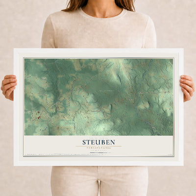 Map of Steuben, Pennsylvania, 12 x 18 inch print in a white wood frame