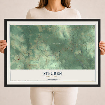 Map of Steuben, Pennsylvania, 18 x 24 inch print in a black wood frame