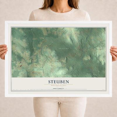 Map of Steuben, Pennsylvania, 18 x 24 inch print in a white wood frame