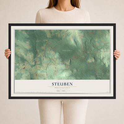 Map of Steuben, Pennsylvania, 24 x 36 inch print in a black wood frame