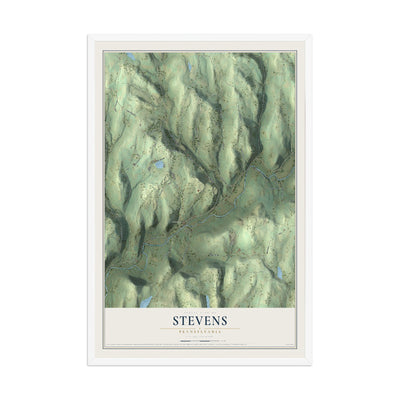 Map of Stevens, Pennsylvania, 12 x 18 inch print in a white wood frame