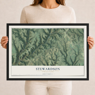 Map of Stewardson, Pennsylvania, 12 x 18 inch print in a black wood frame