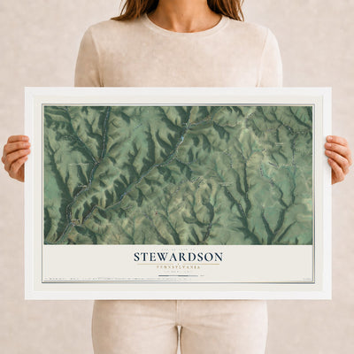Map of Stewardson, Pennsylvania, 12 x 18 inch print in a white wood frame