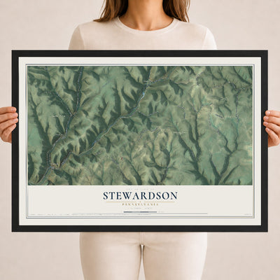 Map of Stewardson, Pennsylvania, 18 x 24 inch print in a black wood frame
