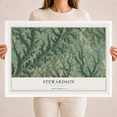 Map of Stewardson, Pennsylvania, 18 x 24 inch print in a white wood frame