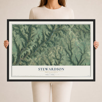 Map of Stewardson, Pennsylvania, 24 x 36 inch print in a black wood frame
