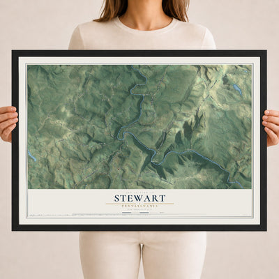 Map of Stewart, Pennsylvania, 18 x 24 inch print in a black wood frame