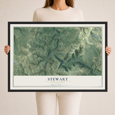 Map of Stewart, Pennsylvania, 24 x 36 inch print in a black wood frame