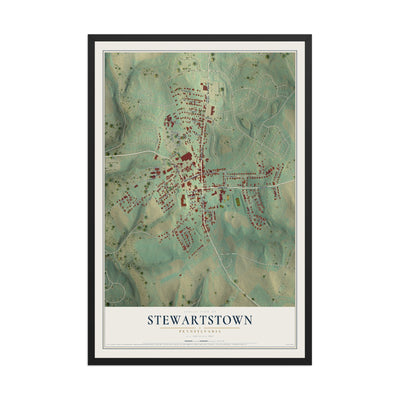 Map of Stewartstown, Pennsylvania, 12 x 18 inch print in a black wood frame