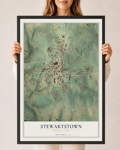 Map of Stewartstown, Pennsylvania, 24 x 36 inch print in a black wood frame