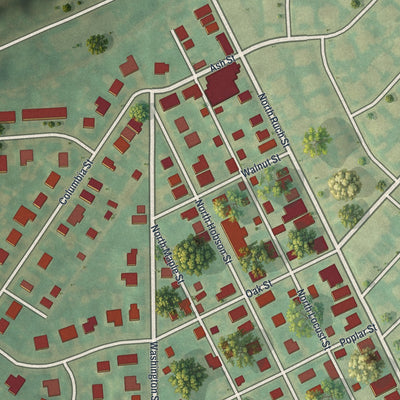 Close-up of the map of Stiles, Pennsylvania print showing street and building detail