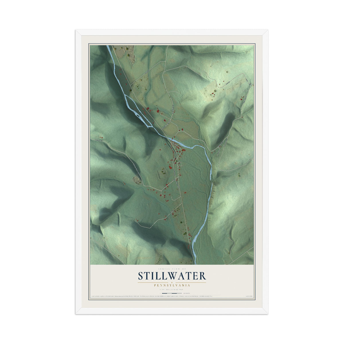 Map of Stillwater, Pennsylvania, 12 x 18 inch print in a white wood frame