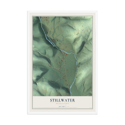 Map of Stillwater, Pennsylvania, 12 x 18 inch print in a white wood frame