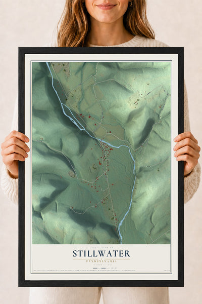 Map of Stillwater, Pennsylvania, 18 x 24 inch print in a black wood frame