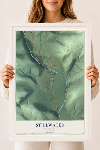 Map of Stillwater, Pennsylvania, 18 x 24 inch print in a white wood frame
